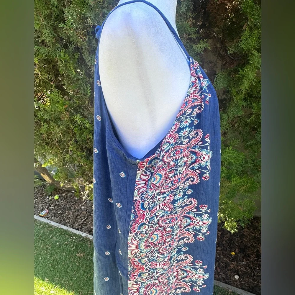 Women’s AUW Bohemian Navy Floral Halter Midi Dress size L - Picture 7 of 14